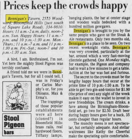 Bennigans - Sep 1982 Article - Earlier Years